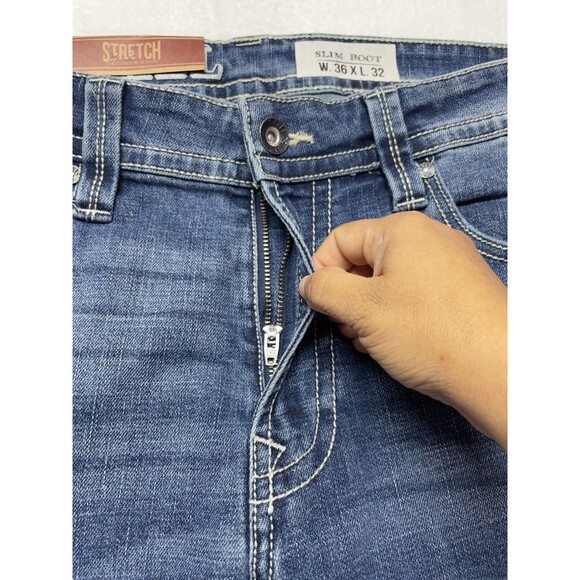 T.K. Axel Slim Boot Men's Stretch Blue Denim Jeans Size 36x32 - Picture 5 of 15